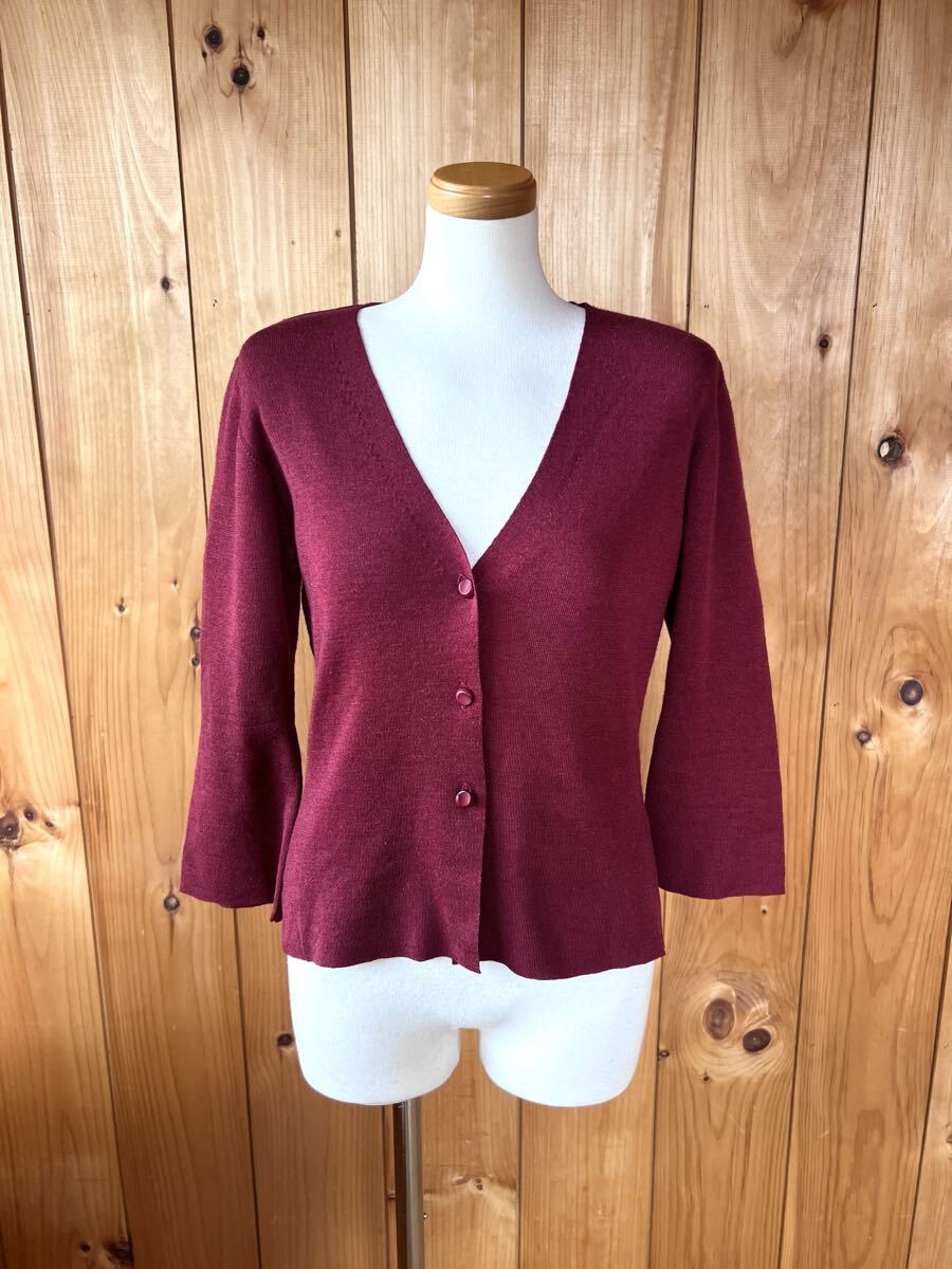 シビラ/Sybilla/トップス/カーディガン/ニット/カットソー/ワインレッド/L/ウール×シルク/7分袖/美シルエット/美品良品拍卖