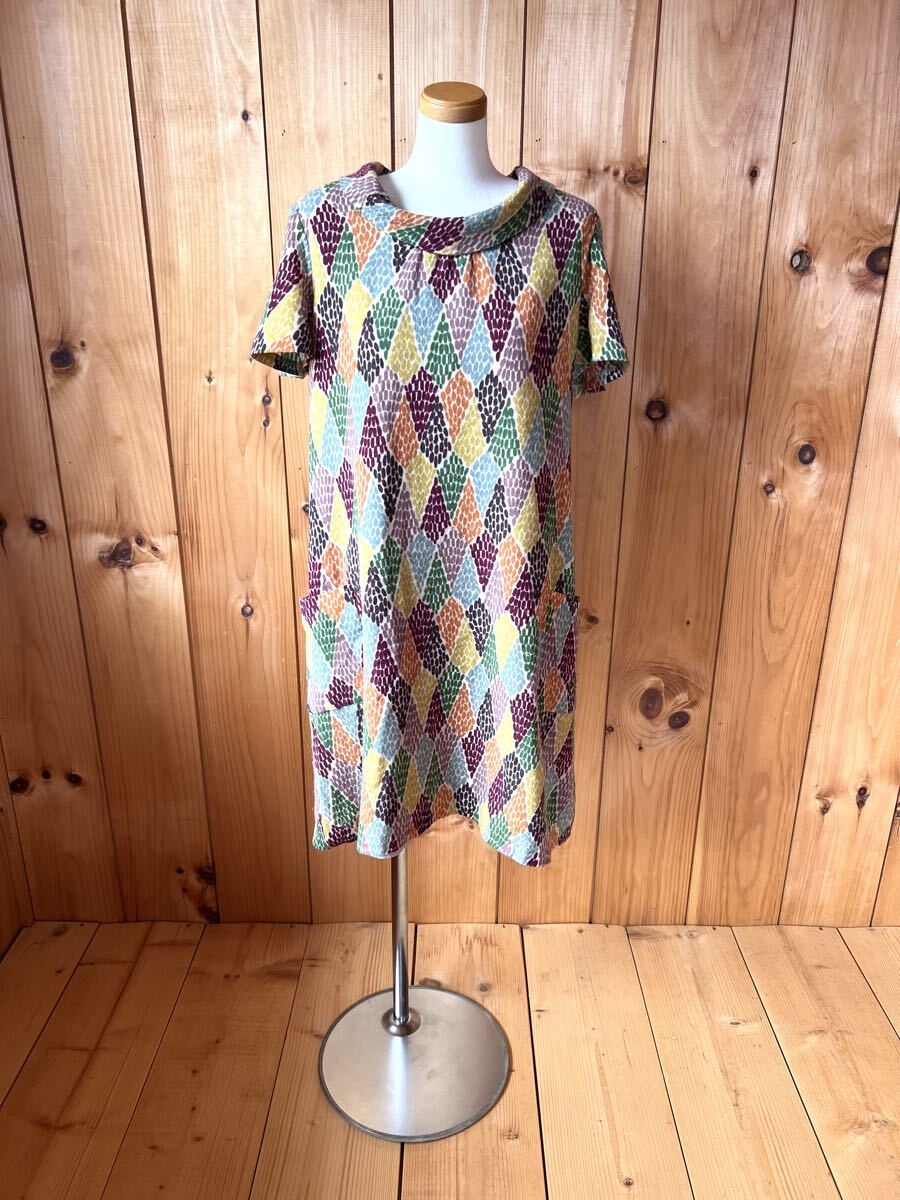 ホコモモラ/Jocomomola/シビラ/ワンピース/総柄/半袖/マルチカラー/42/L/ウール×ナイロン/裏地付き/美品良品拍卖