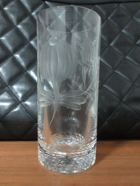 マイセンクリスタル フラワー ハイボールグラス クリスタルガラス 作者サイン 30年~40年前の品拍卖