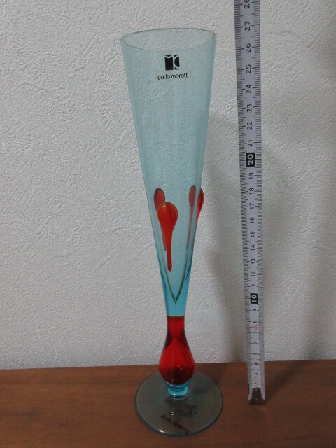 カルロ・モレティ Carlo moretti ベネチアンガラス ムラーノ島 花瓶 手吹きガラス 作者サイン 他国サイト180米ドル拍卖