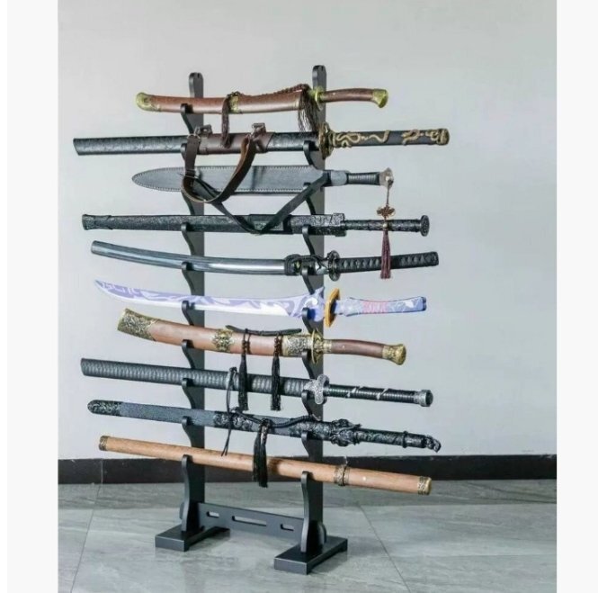 組み立て簡単 刀掛け剣スタンド 刀置き 日本刀 模造刀8連 黒 ブラック拍卖