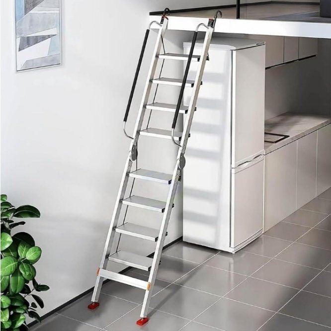 屋根裏階段軽量アルミ合金折りたたむ伸縮はしご 脚立はしご 多機能ロフトはしご 屋内 滑り止めゴム足 ロフトラダー バルコニー 階段 壁掛屋拍卖