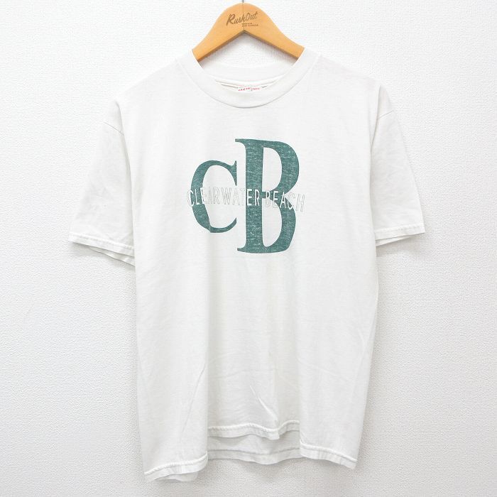 L/古着 ヘインズ 半袖 ビンテージ Tシャツ メンズ 00s クリアウォータービーチ クルーネック 白 ホワイト 24jul10 中古拍卖