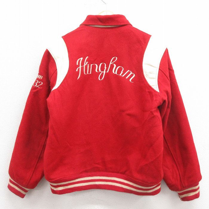 L/古着 長袖 スタジャン メンズ kinshom 刺繍 レザー使用 赤 レッド 内側キルティング 25oct02 中古 アウター ジャンパー ブルゾン拍卖