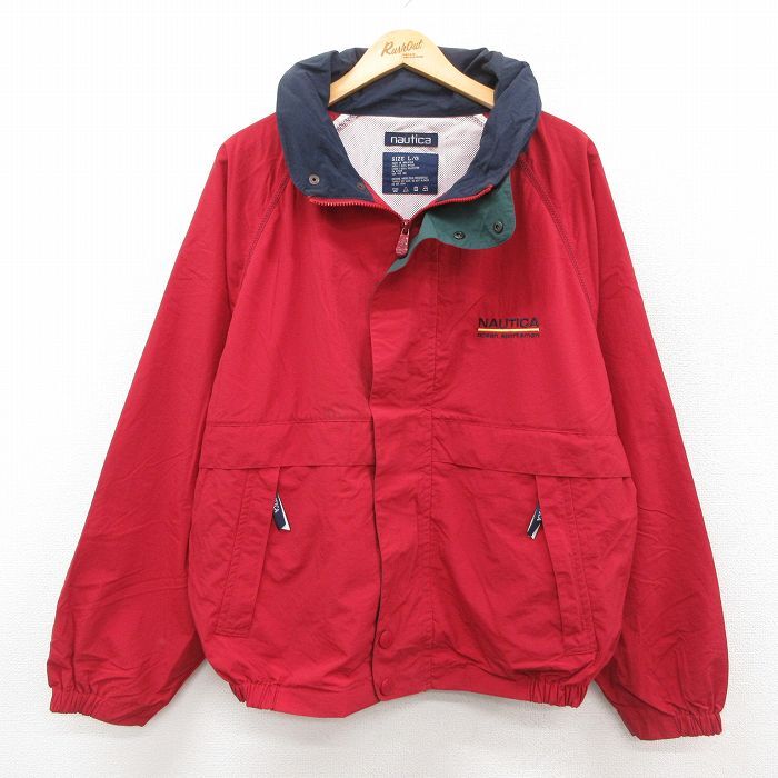 XL/古着 ノーティカ 長袖 ブランド ナイロン ジャケット メンズ 90s ワンポイントロゴ ラグラン 大きいサイズ 赤 レッド 内側メッシュ 25se拍卖