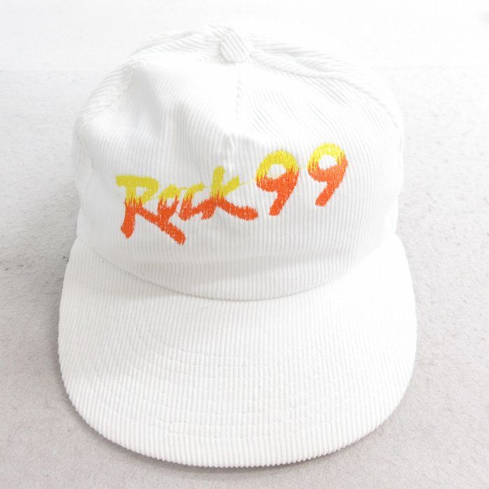 中古 コーデュロイ キャップ 90s Rock99 刺繍 コットン 白 ホワイト spe 25sep30拍卖