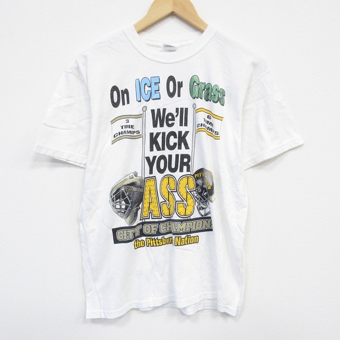 L/古着 半袖 ビンテージ Tシャツ メンズ 00s アメフト コットン クルーネック 白 ホワイト 25sep26 中古拍卖