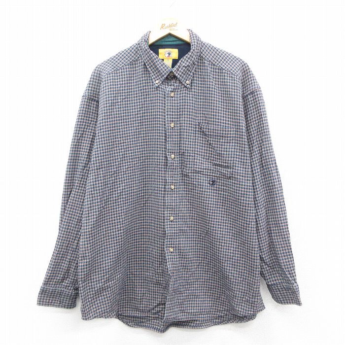 XL/古着 ダックヘッド 長袖 フランネル シャツ メンズ ロング丈 コットン ボタンダウン 紺他 ネイビー チェック 25oct02 中古 トップス拍卖
