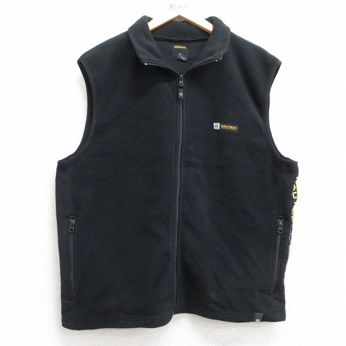 L/古着 ノーティカ フリース ベスト メンズ 90s ワンポイントロゴ COMPETITION 黒 ブラック 25sep26 中古 アウター拍卖
