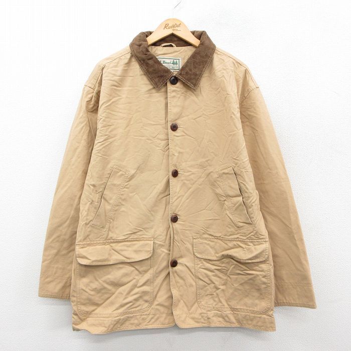 XL/古着 エルエルビーン LLBEAN 長袖 カバーオール メンズ 00s ロング丈 襟コーデュロイ コットン ベージュ カーキ 25oct01 中古 アウター拍卖