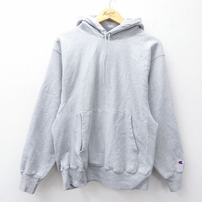 L/古着 長袖 チャンピオン Champion リバースウィーブ パーカー メンズ 00s 無地 グレー 霜降り 25oct02 中古 スウェット スエット トレー拍卖