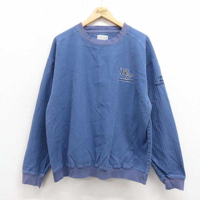 XL/古着 長袖 トップス メンズ 90s RF コットン クルーネック 薄紺 ネイビー 25oct02 中古 スエット トレーナー拍卖