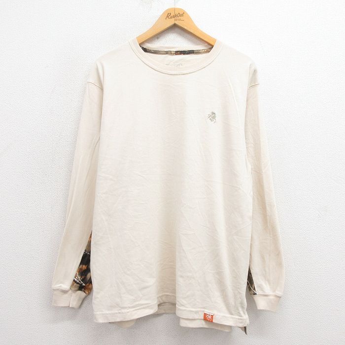 XL/古着 長袖 Tシャツ メンズ クルーネック 薄ベージュ カーキ 25sep26 中古拍卖