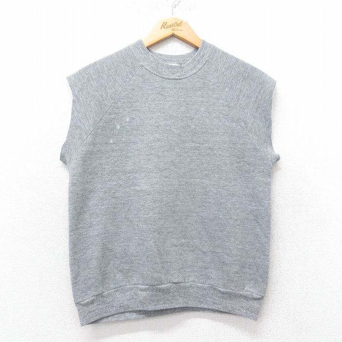 S/古着 ノースリーブ スウェット メンズ 80s 無地 ラグラン クルーネック グレー 霜降り 25sep30 中古 スエット トレーナー トップス拍卖