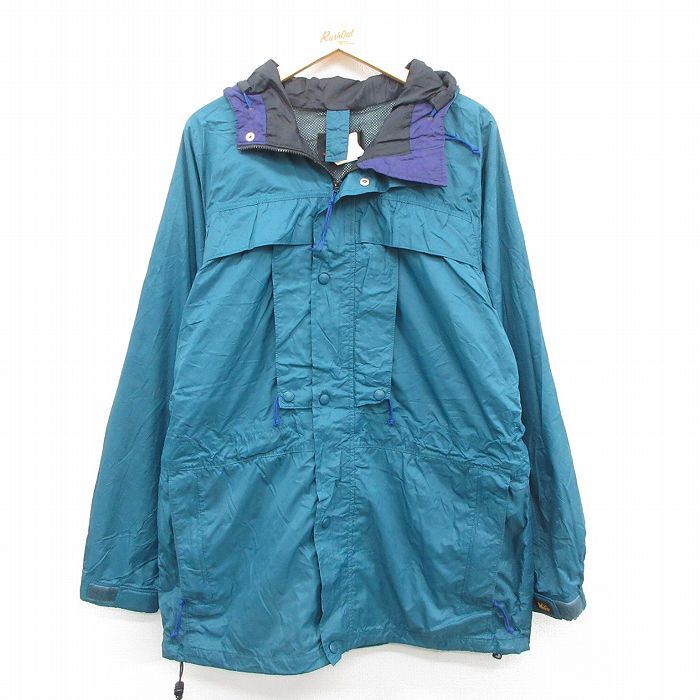 L/古着 アールイーアイ REI 長袖 ナイロン ジャケット パーカー メンズ 90s ロング丈 青緑系 内側メッシュ spe 25oct08 中古 アウター ウイ拍卖