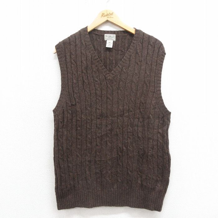 M/古着 エルエルビーン LLBEAN ケーブル ニット ベスト メンズ 00s ラムウール こげ茶 ブラウン 25oct08 中古 トップス拍卖