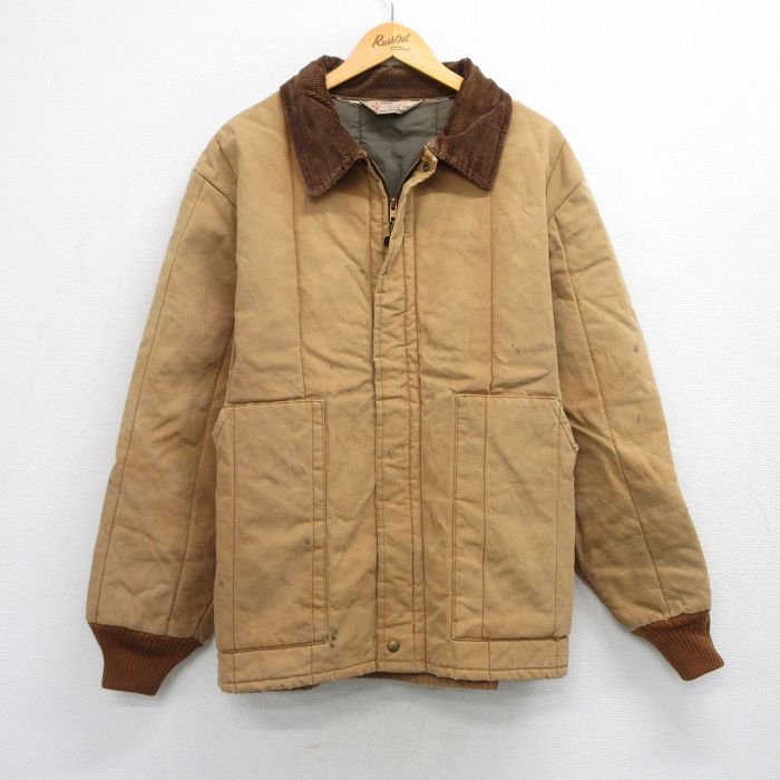 XL/古着 ウォールズ Walls 長袖 ジャケット メンズ 80s 襟コーデュロイ ダック地 大きいサイズ ベージュ系 カーキ 25oct03 中古 アウター拍卖