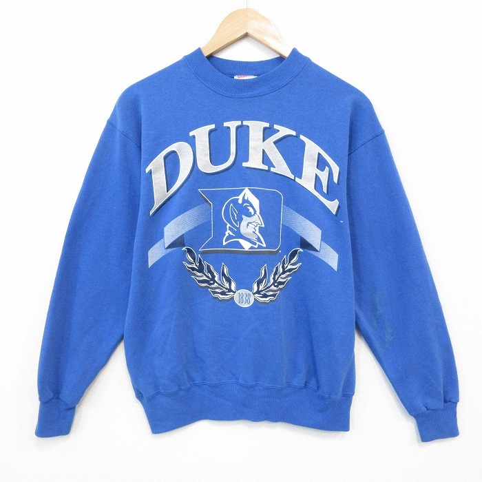 M/古着 ヘインズ 長袖 スウェット メンズ 90s DUKE クルーネック 薄紺 ネイビー 25oct03 中古 スエット トレーナー トップス拍卖