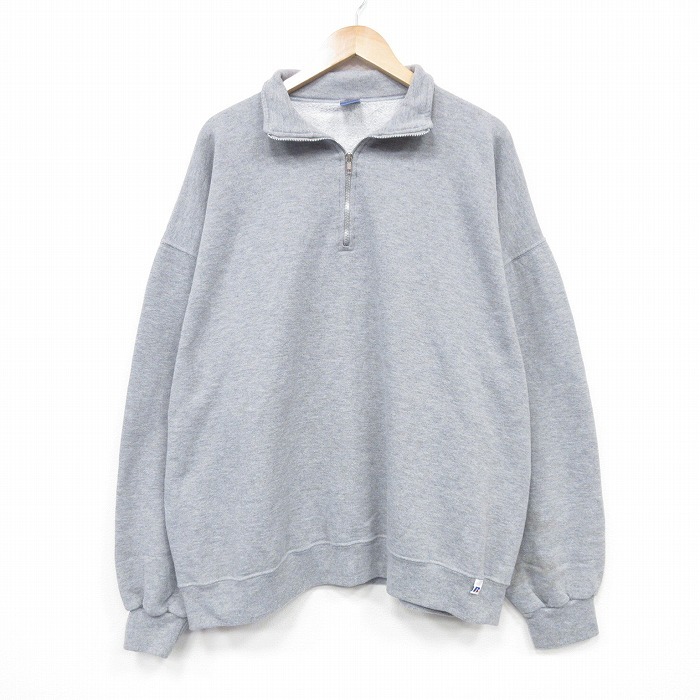 XL/古着 ラッセル 長袖 ハーフジップ スウェット メンズ 無地 大きいサイズ グレー 霜降り 25oct04 中古 スエット トレーナー トップス拍卖