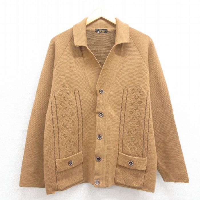 M/古着 長袖 ニット カーディガン メンズ 80s 茶 ブラウン 25oct09 中古 トップス拍卖