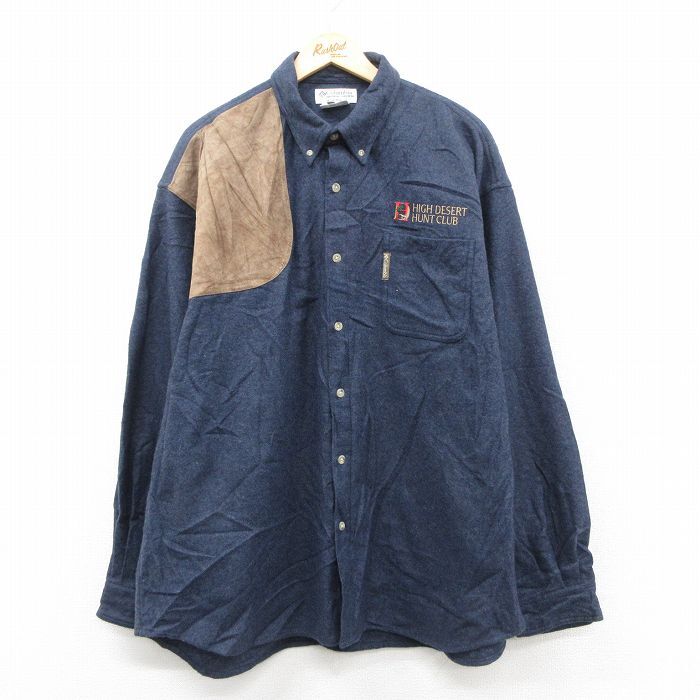 XL/古着 コロンビア 長袖 ハンティング ウール シャツ メンズ 00s ハイデザート 大きいサイズ ロング丈 ボタンダウン 紺 ネイビー 25oct03拍卖