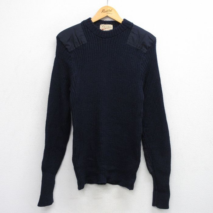 L/古着 カベラス 長袖 コマンド セーター メンズ 80s ヒジ当て ウール 紺 ネイビー 25oct03 中古 ニット トップス拍卖