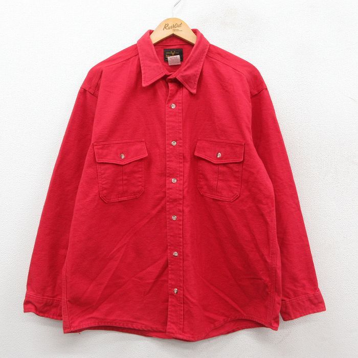 XL/古着 長袖 ヘビー フランネル シャツ メンズ 90s 大きいサイズ コットン 赤 レッド 25oct08 中古 トップス拍卖