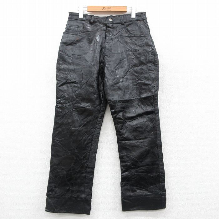 W31/古着 レザー パンツ メンズ 黒 ブラック 25oct03 中古 ボトムス ロング拍卖