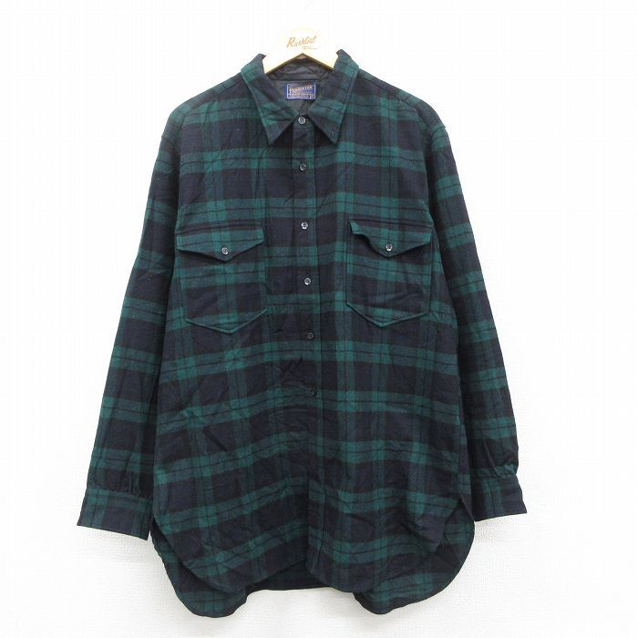 XL/古着 ペンドルトン 長袖 ウール シャツ メンズ 80s 大きいサイズ ロング丈 緑他 グリーン タータン チェック ブラックウォッチ 25oct03拍卖