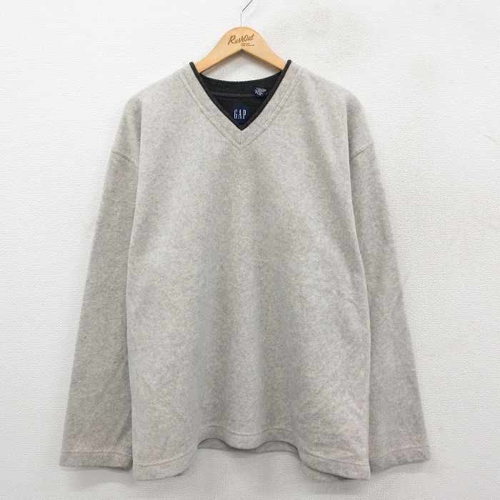 XL/古着 ギャップ GAP 長袖 フリース ジャケット メンズ 00s Vネック 薄グレー 霜降り 25oct11 中古 アウター拍卖