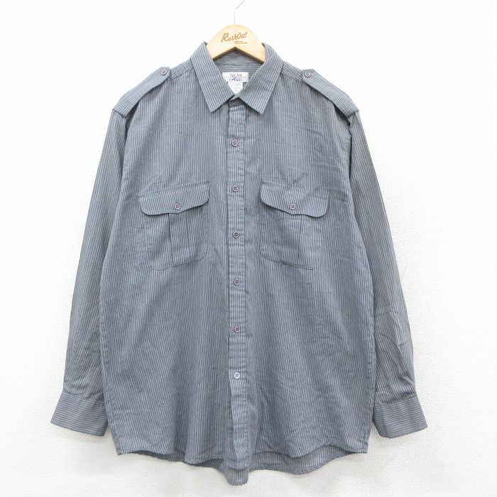 XL/古着 長袖 ワーク シャツ メンズ グレー他 ストライプ 25oct11 中古 トップス拍卖