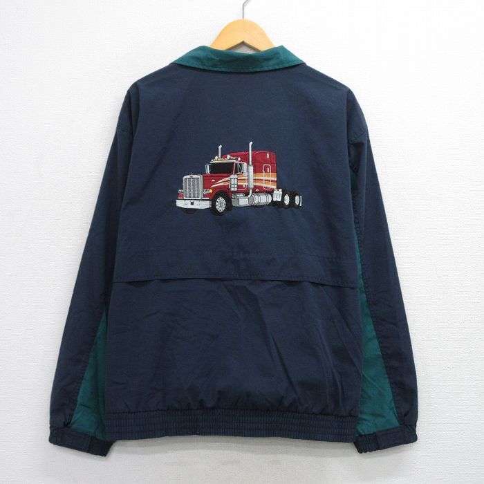 XL/古着 長袖 ジャケット メンズ 90s トラック 刺繍 大きいサイズ 濃紺 ネイビー 25oct10 中古 アウター ジャンパー ブルゾン拍卖