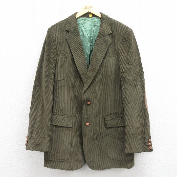 M/古着 長袖 コーデュロイ テーラード ジャケット メンズ 80s 太畝 スエード使用 デッドストック 緑 グリーン 25oct16 中古 アウター拍卖