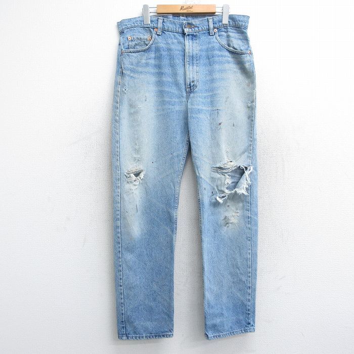 W36/古着 リーバイス Levis 505 メンズ 90s ヒゲ コットン 紺 ネイビー デニム 25oct15 中古 ボトムス ジーパン Gパン ロング パンツ拍卖