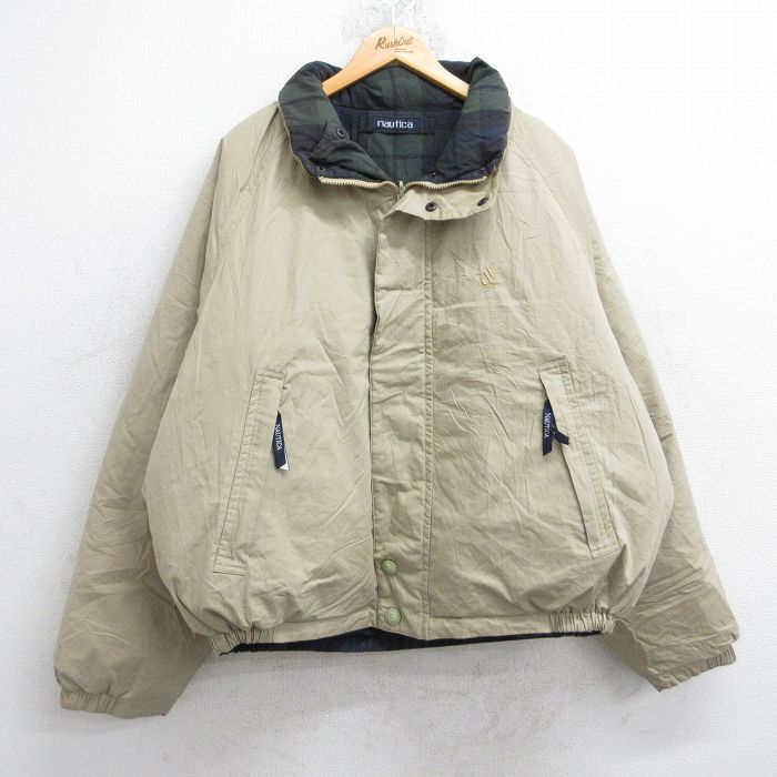 XL/古着 ノーティカ 長袖 ブランド ダウン ジャケット メンズ 90s ワンポイントロゴ リバーシブル ラグラン 大きいサイズ コットン ベージ拍卖