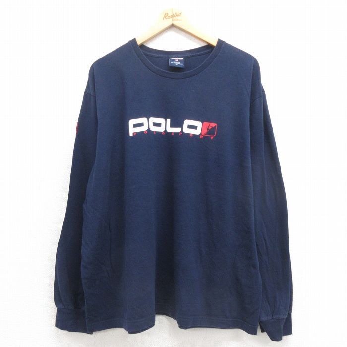 XL/古着 ラルフローレン ポロスポーツ 長袖 ブランド Tシャツ メンズ 00s ビッグロゴ 大きいサイズ コットン クルーネック 紺 ネイビー spe拍卖