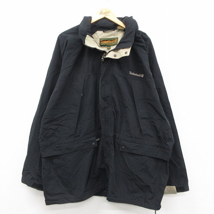 XL/古着 ティンバーランド 長袖 ジャケット メンズ 00s ワンポイントロゴ ラグラン 大きいサイズ ロング丈 黒 ブラック 25oct22 中古 アウ拍卖