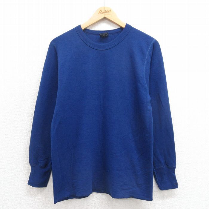 L/古着 duofold 長袖 ビンテージ Tシャツ メンズ 90s 無地 クルーネック 青 ブルー 25oct23 中古拍卖