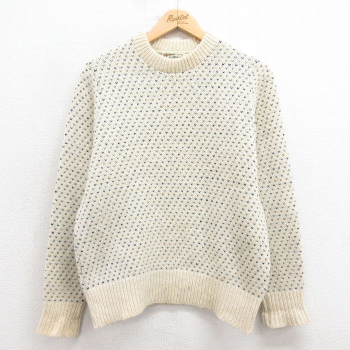 古着 エルエルビーン LLBEAN 長袖 セーター レディース 80s バーズアイ クルーネック 生成り 25oct22 中古 ニット トップス拍卖