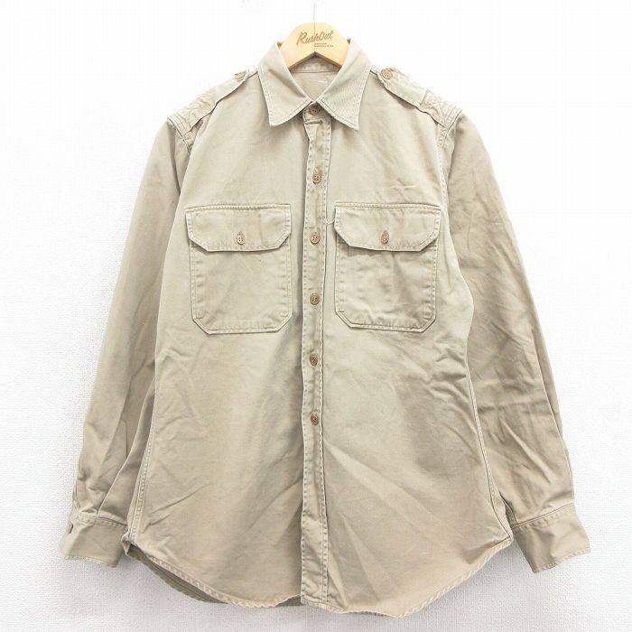 M/古着 長袖 ビンテージ ミリタリー シャツ メンズ 50s コットン ベージュ カーキ 25oct22 中古 トップス拍卖