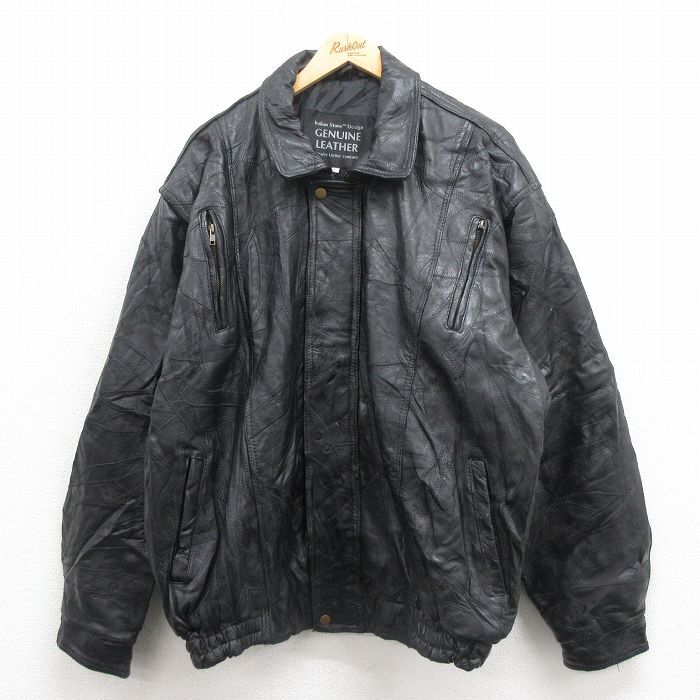 XL/古着 長袖 レザー ジャケット メンズ パッチワーク 大きいサイズ 黒 ブラック spe 25oct22 中古 アウター 革ジャン 皮ジャン拍卖