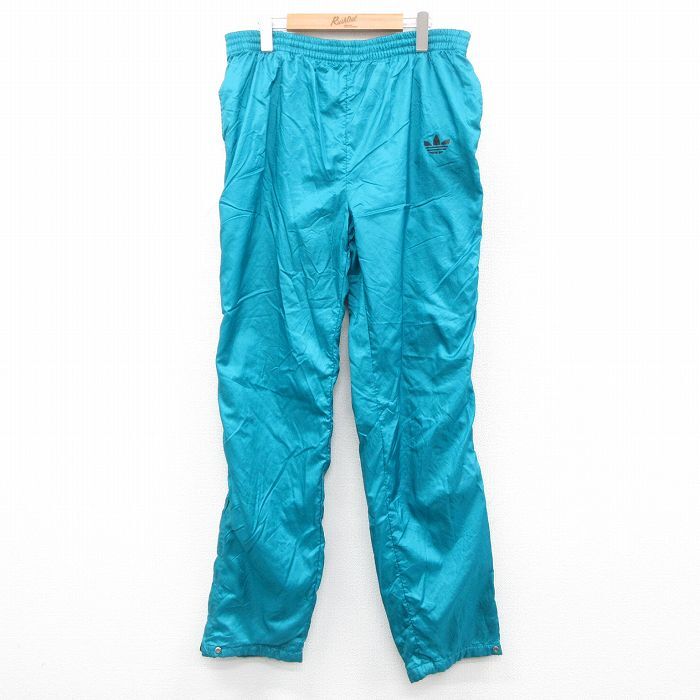 W33/古着 アディダス adidas ナイロン パンツ メンズ 90s ワンポイントロゴ リーフ トレフォイル 青緑 内側メッシュ spe 25oct18 中古 ボト拍卖