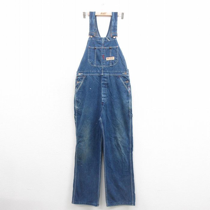 W35/古着 ビッグマック BIG MAC オーバーオール メンズ 紺 ネイビー デニム 25oct22 中古 ボトムス拍卖