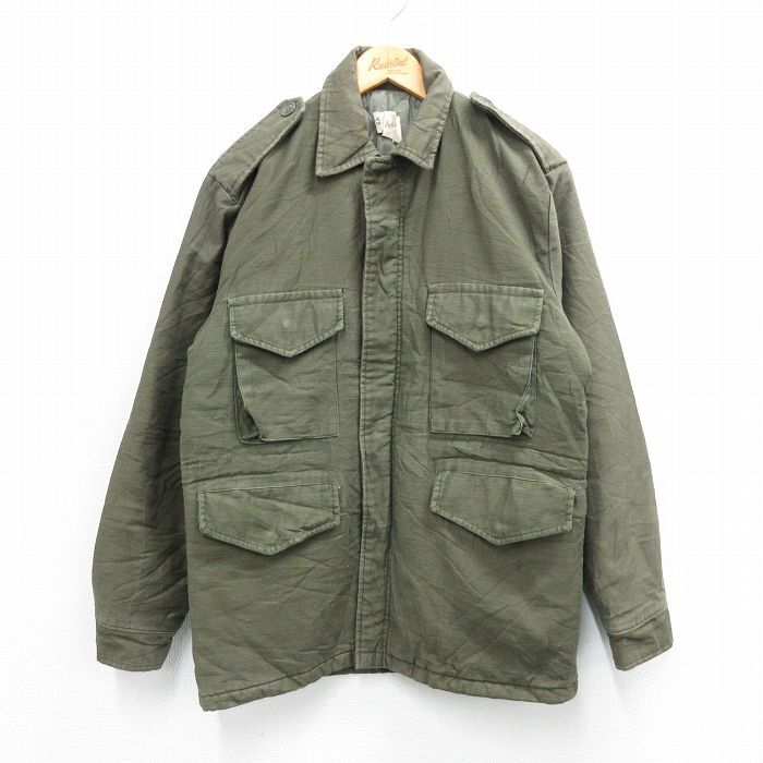 L/古着 長袖 ミリタリー フィールド ジャケット メンズ 80s M-65 濃緑 グリーン 内側キルティング 25oct22 中古 アウター フライト拍卖