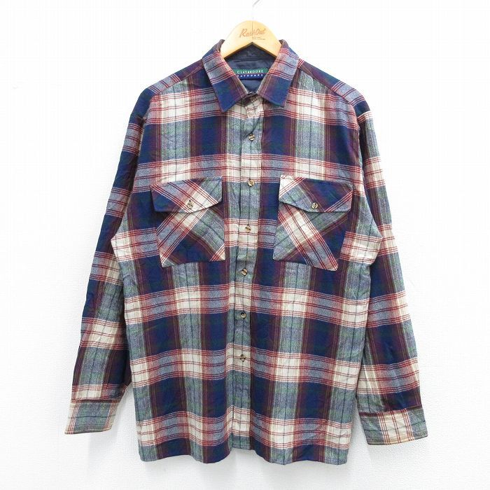 L/古着 長袖 シャツ メンズ 紺他 ネイビー チェック 25oct21 中古 トップス拍卖