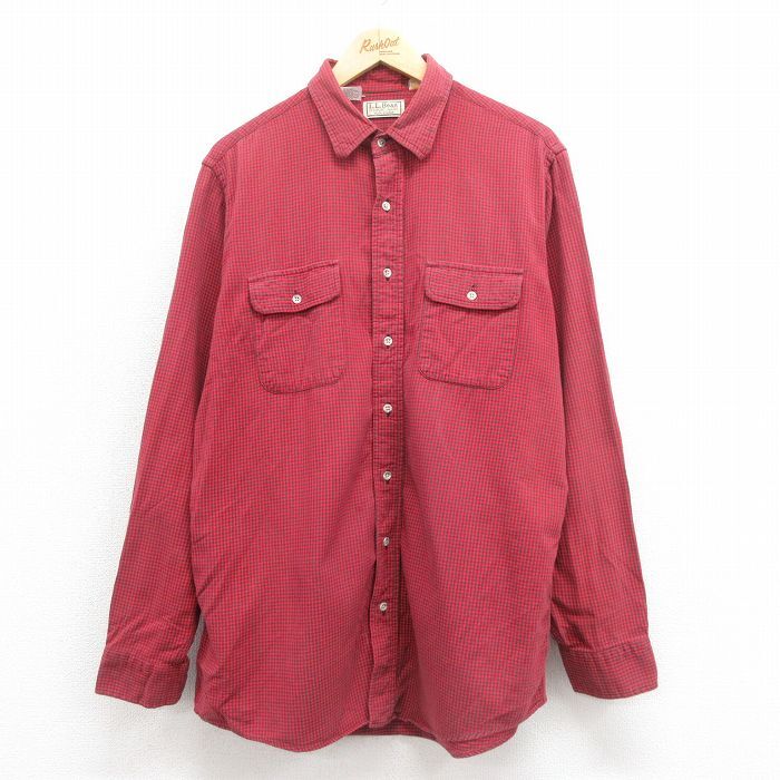 L/古着 エルエルビーン LLBEAN 長袖 ブランド シャツ メンズ 80s コットン 赤 レッド チェック 25oct23 中古 トップス拍卖