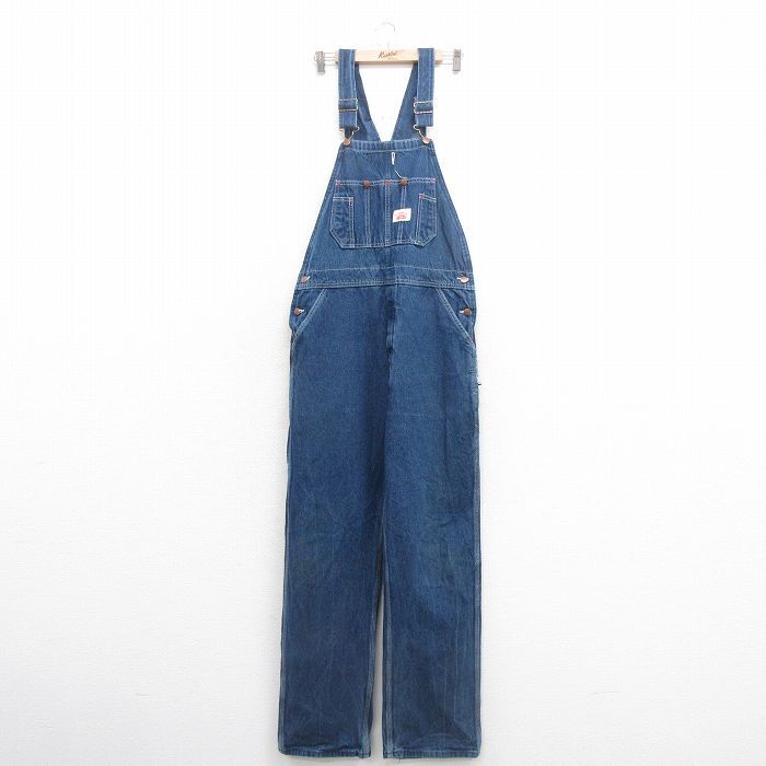 W37/古着 ラウンドハウス オーバーオール メンズ 90s コットン 紺 ネイビー デニム 25oct20 中古 ボトムス拍卖