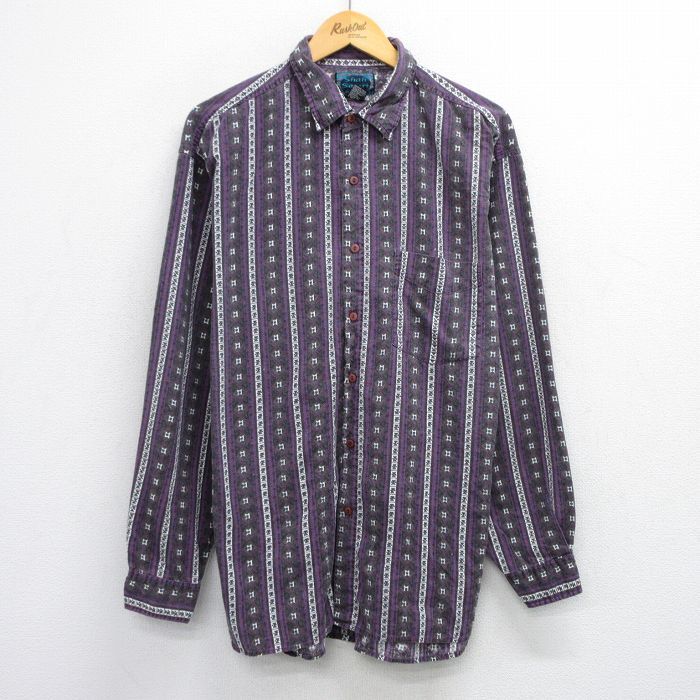 L/古着 長袖 シャツ メンズ 00s ネイティブ柄 ラグ柄 コットン 紫他 パープル ストライプ 25oct24 中古 トップス拍卖