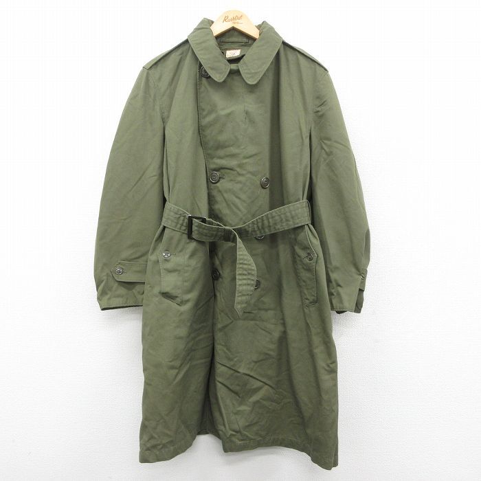 L/古着 長袖 ミリタリー コート メンズ 80sロング丈 濃緑 グリーン 25oct28 中古 アウター拍卖