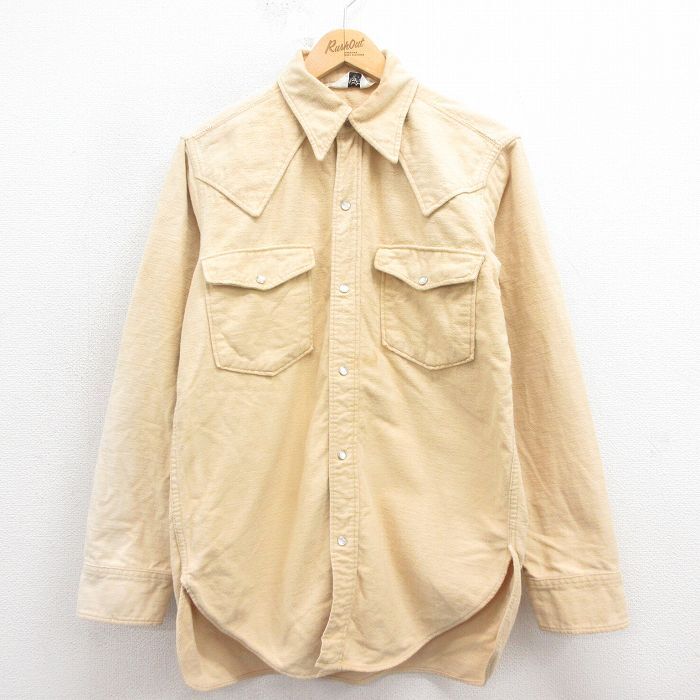 M/古着 ウールリッチ 長袖 ウエスタン ヘビー フランネル シャツ メンズ 80s コットン 薄黄色 イエロー 25oct25 中古 トップス拍卖